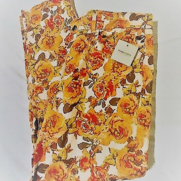 Madison Vintage Orange Combo Floral Crop Leg Pants Size 6 NWT - Picture 2 of 7
